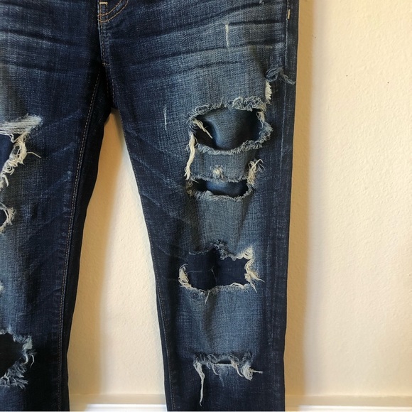 American Eagle Factory Destroyed Dark Denim Stretch Jegging Jeans Woman’s Size 0 - Picture 11 of 12